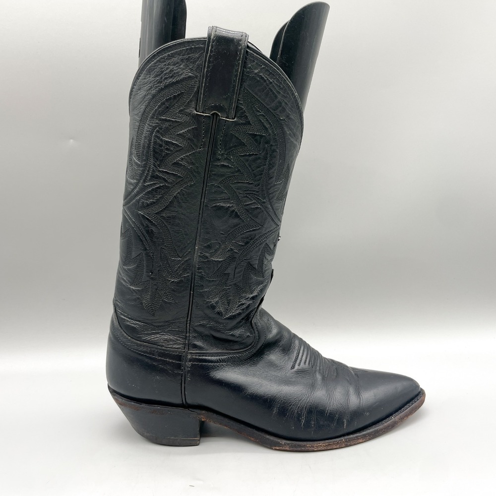 Justin Womens 9B Black Leather Western Cowboy Boot USA Coastal Cowgirl Boho Goth